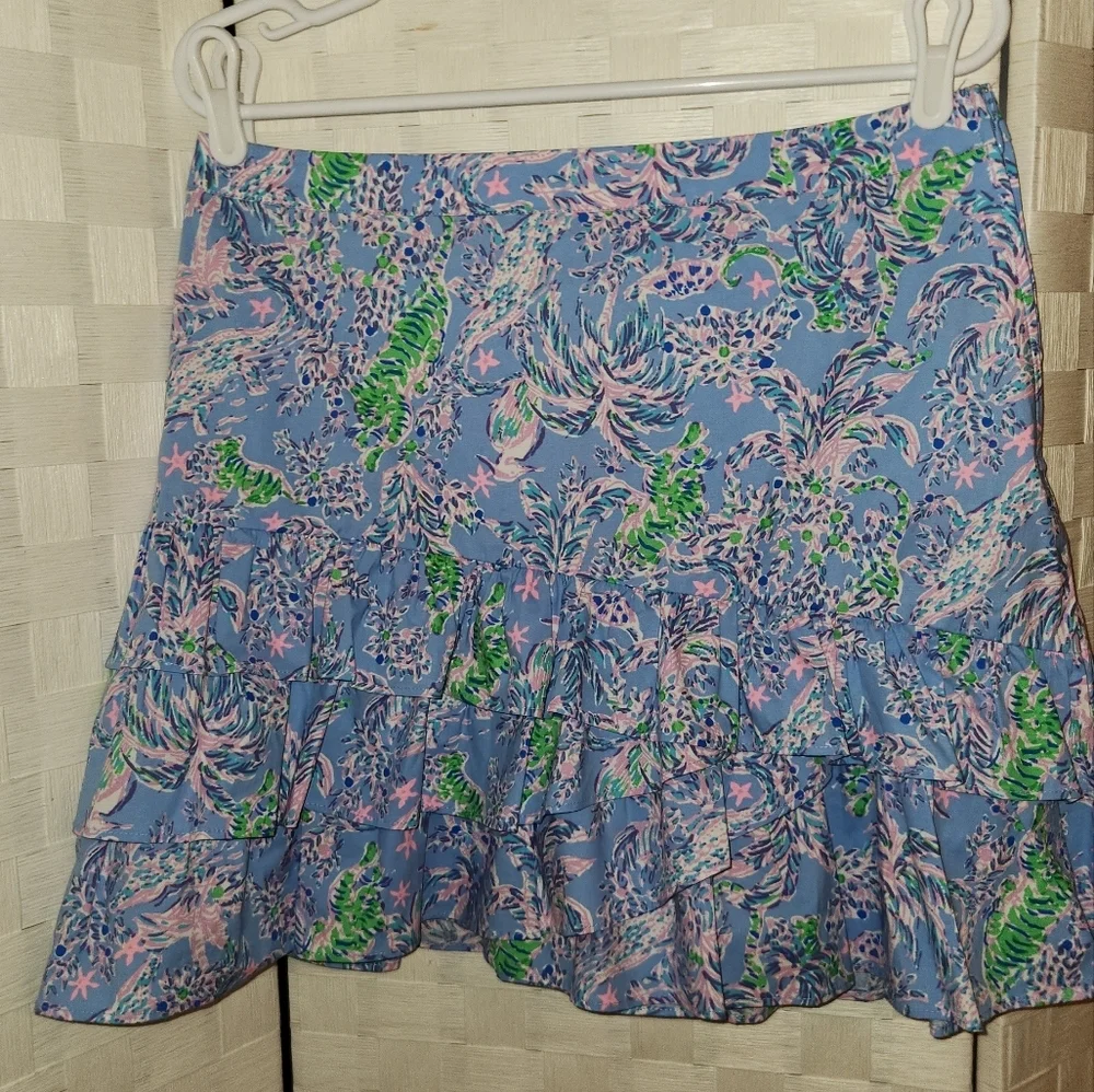 Lilly Pulitze Rosalie Teird Ruffle Skirt Blue Peri The Turtle Size 10 - Picture 2 of 3